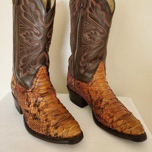 Tony Lama 10 1/2 painted brown tan black beige western cowboy boots snakeskin